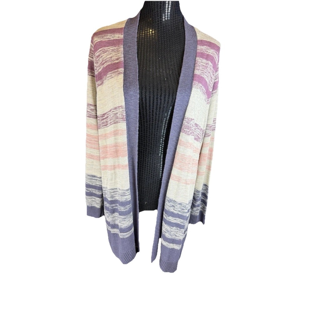 Torrid Cardigan Open Front Sweater Coatigan 2X Blush Striped Ribbed Long Chunky
